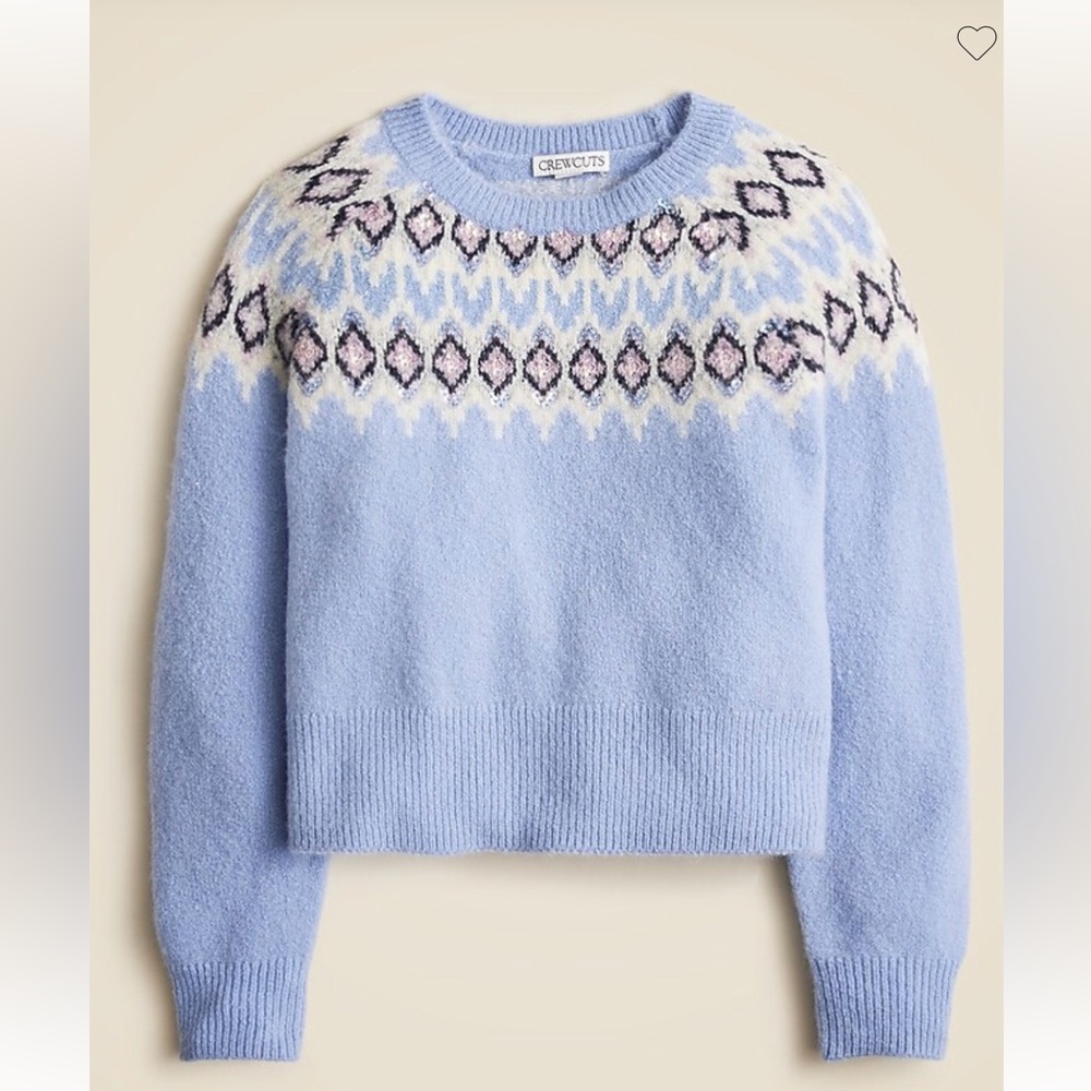 J.Crew Crewcuts Girls XL (12-13) Sequin Fair Isle Sweater in Supersoft Yarn